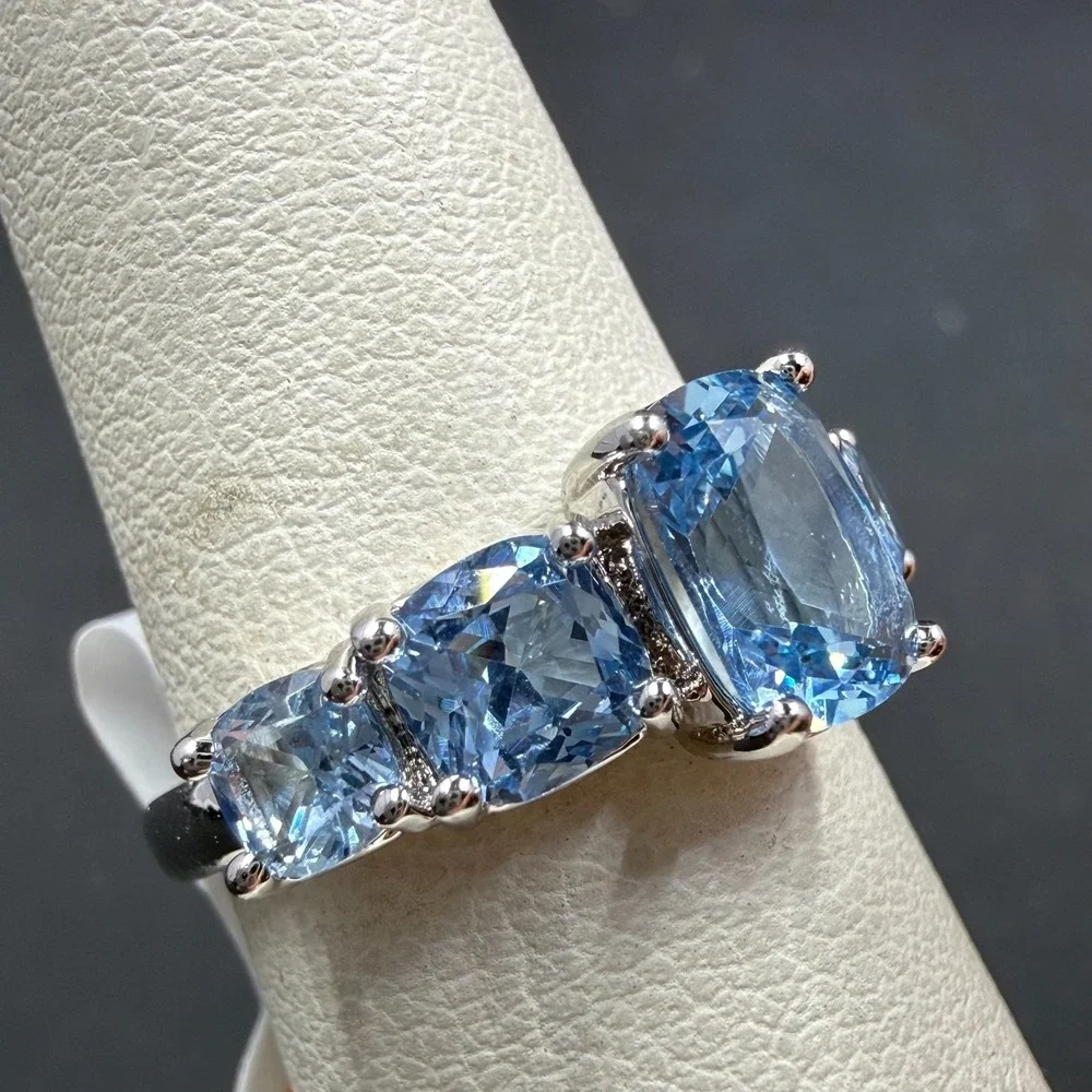 Bomb Party I'm Speechless Size 6 Ring Aquamarine CZ RBP6660 Rhodium Plated